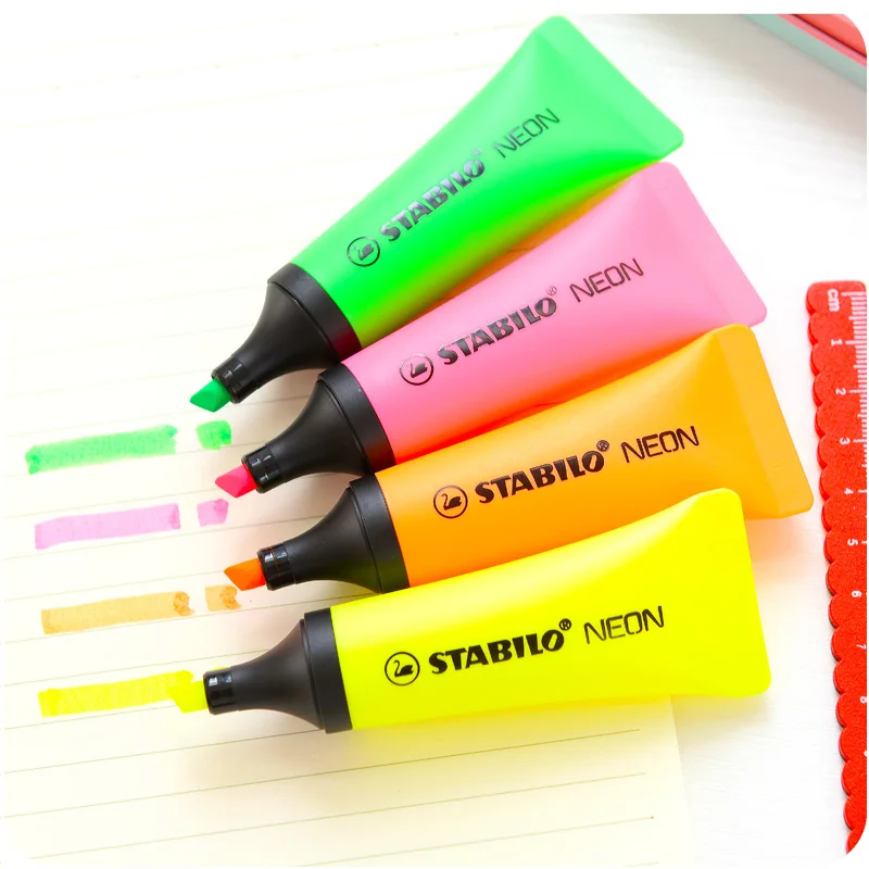 1X CHISEL TIP Pack of 6 Premium Quality Fluorescent Highlighte Pens Neon Colours 