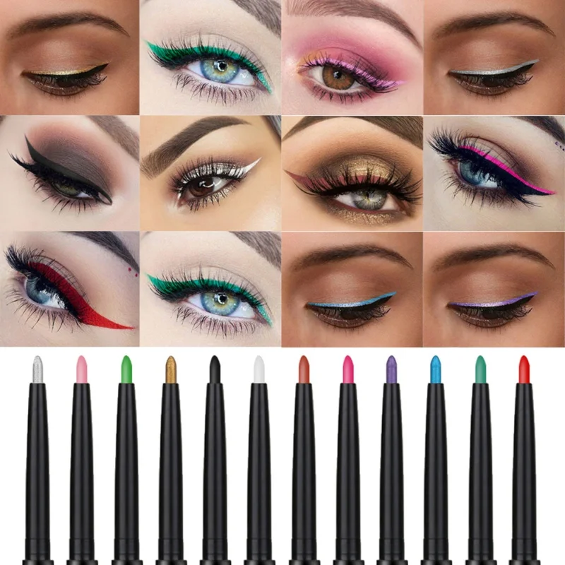 12 Colors Highlighter Eyeshadow Pencil Cosmetic Glitter Eyeliner Pen