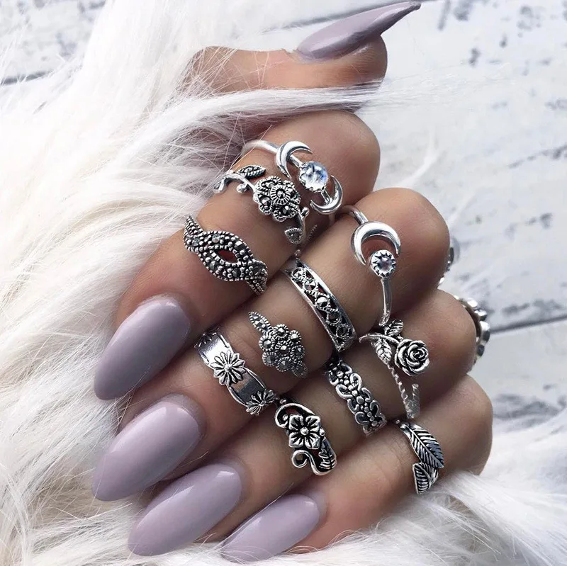 

12pcs / sets Fashion Vintage Midi Rings Set Antique Gold Color bohemian Style Charms Jewelry Ring For Women Girls