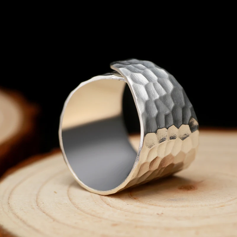 ZABRA Solid 925 Sterling Silver Opening 16mm Wide Water Ripples Women Ring Wedding Engagement Love Fashion Gift for Girl Jewelry