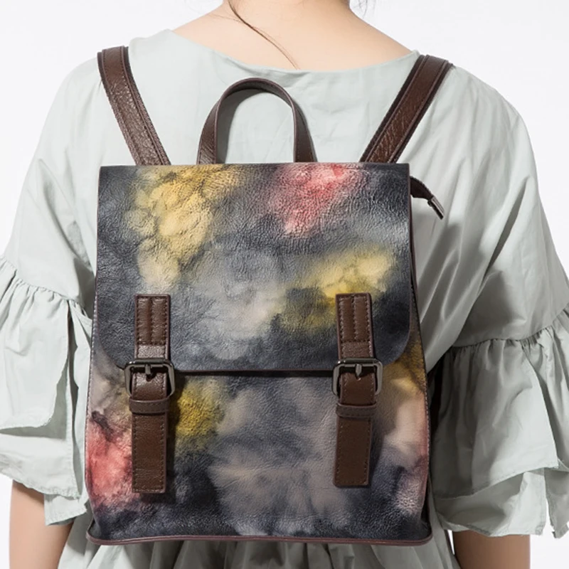 red multicolor Sac Femmes Cuir Mode Voyage Yellow Qualité De L'école Vraie Haute Élèves Vache Peau green Dos À Rétro Véritable SHxd5wTnx
