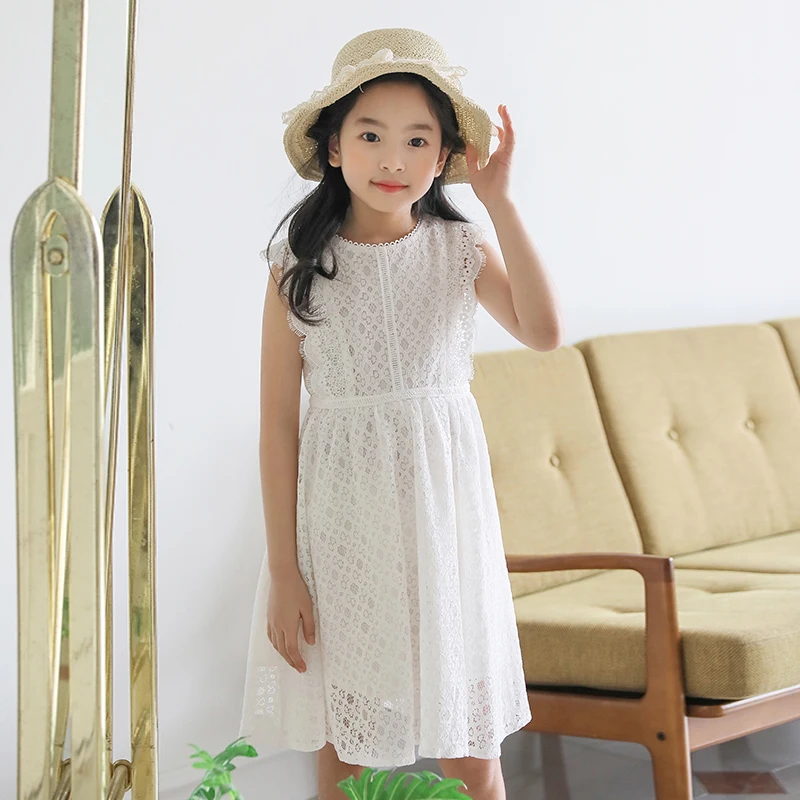 

Summer Girls Dresses Sleeveless Lace White Princess Dresses Baby Kids Clothes for Girls Outfits Vestidos 6 8 10 12 Years