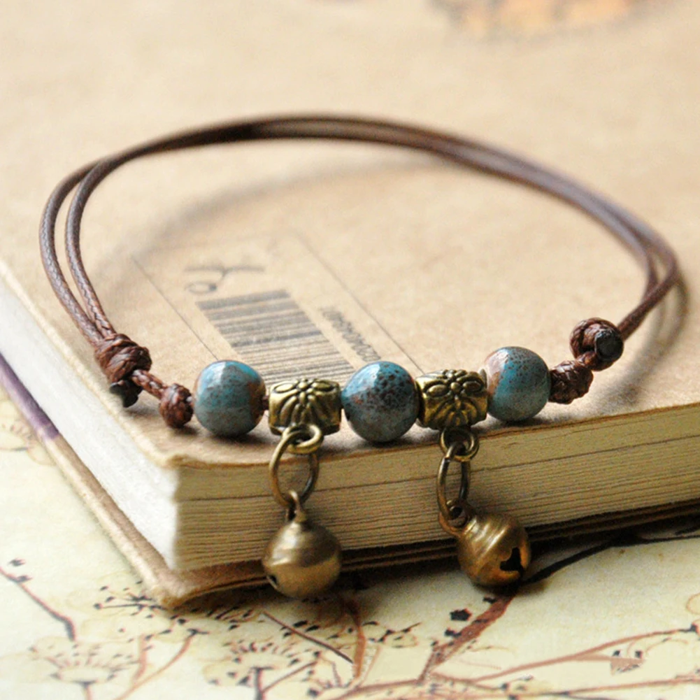 

Handmade Woven Ceramic Anklet Chain Sexy Women Lady Tibetan Style Bracelet Beads Elephant Pendant Foot Chain Ankle Bracelet