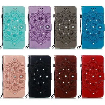 

Bling Diamond Datura Imprint Wallet Leather Case For Iphone 11 Pro Max For Galaxy S20 Note 10 Flower Mandala Card ID Slot 50pcs