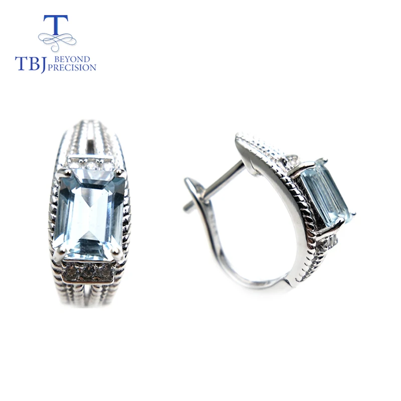 

TBJ,2018 new natural green tourmaline and aquamarine gemstone clasp lock earring 925 sterling silver jewelry for women as gift