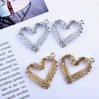 

10PCS/Lot New Arrival Silver Gold Color Tone Imitation Lace Shape Heart Charms For Necklace Bracelet DIY Jewelry Making