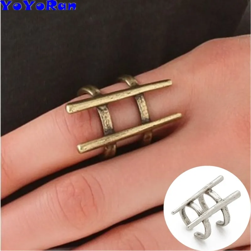 

1 Piece Punk retro cross Geometric joint double circle finger rings for man woman opening adjusted big hook ring jewelry gift