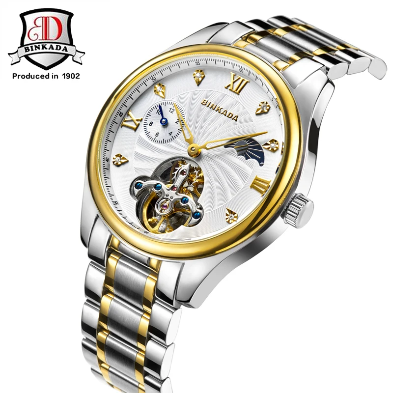 Men Watch Gold Stainless Steel Automatic Self-Wind Saat Erkekler Steampunk Montre Homme Montres Homme Grande Marque De Luxe