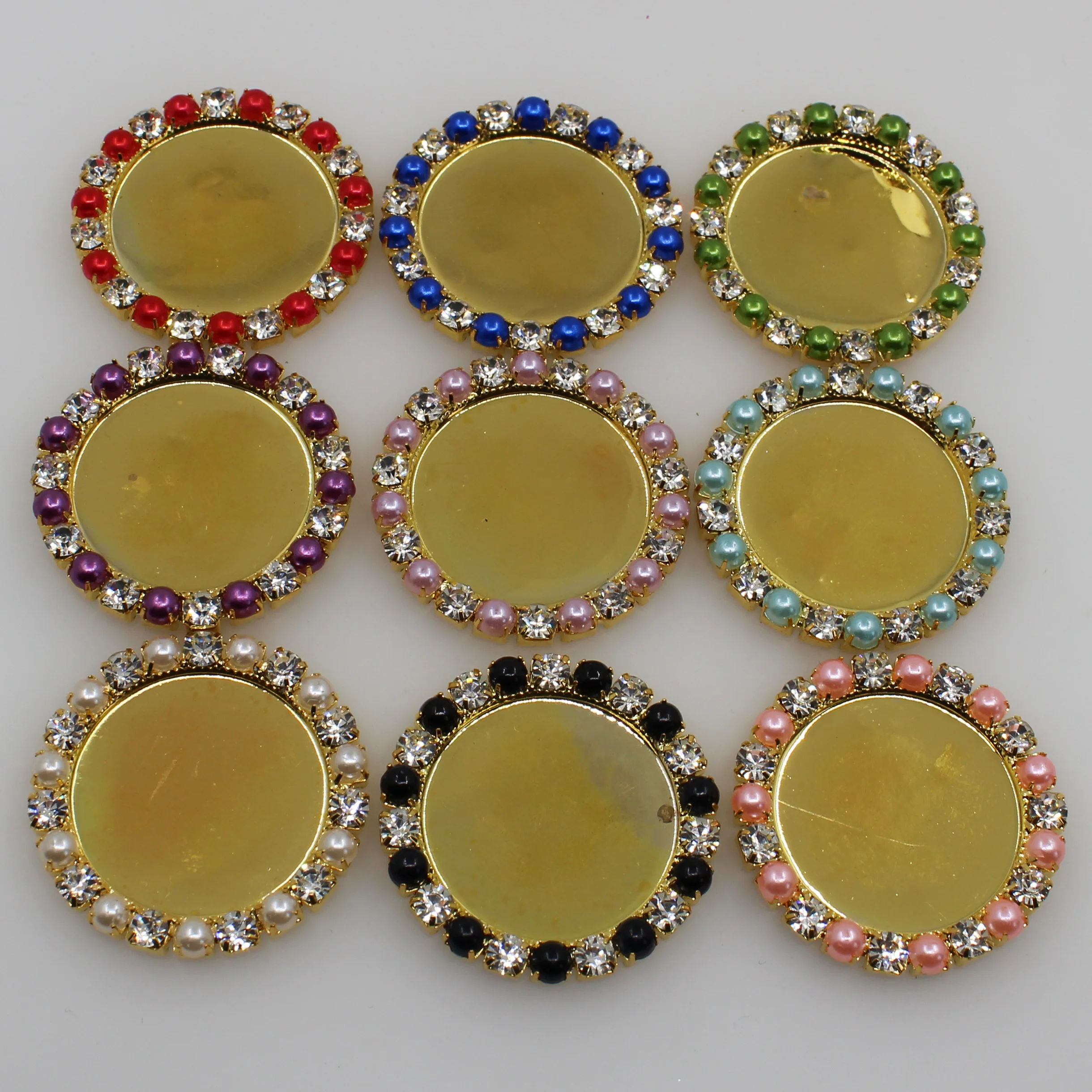 

Fashion 10Pc 31MM colorful round rhinestone buttons tray cap setting DIY negative film Supplies scrapbook button craft
