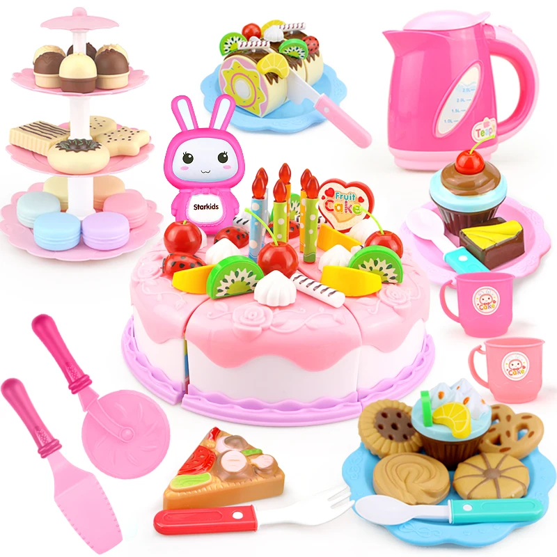37-103 шт DIY ролевые игры фруктовая резка торт на день рождения кухня еда игрушки Cocina De Juguete игрушка розовый синий подарок для девочек для детей
