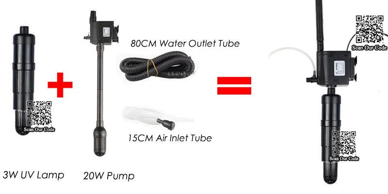 23 Вт SUNSUN 20 Вт насос+ 3/5 Вт УФ стерилизатор аквариумный аквариум, погружной Фильтрующий насос УФ лампа для удаления водорослей - Цвет: 3W UV Lamp 20W Pump