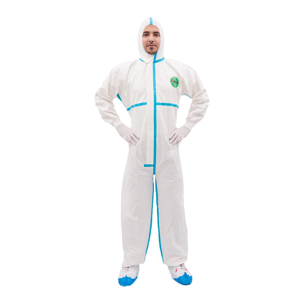 Microporous White Disposable Protective Coverall Suit With Taping