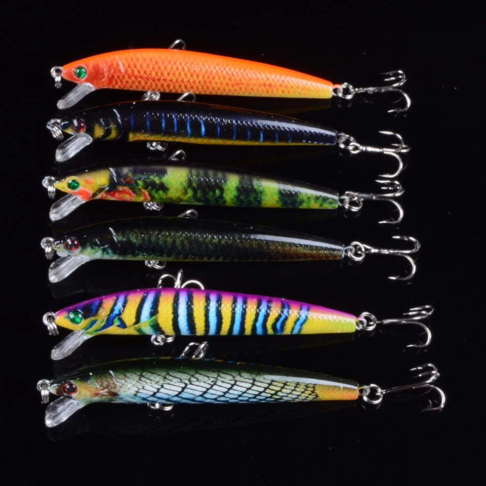  6pcs/lot 9.5cm 8.5g Minnow Fishing lures Hard Bionic 3D eyes Painted bait 6# Hook Wobblers Swim Fis