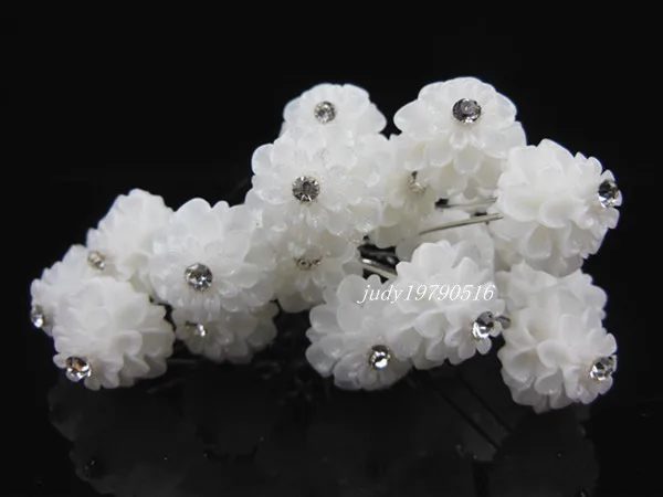 

60 pcs/lot Free Shipping Hair Jewelry New Fashion White Flower Crystal Hair Pins Wedding party woman hair grips Hair Accessory