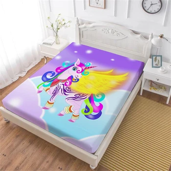 

Colorful Flying Unicorn Fitted Sheet Kids 3D Cartoon Bed Sheet Twin Full Queen King Bedding Deep Pocket Mattress Cover D45