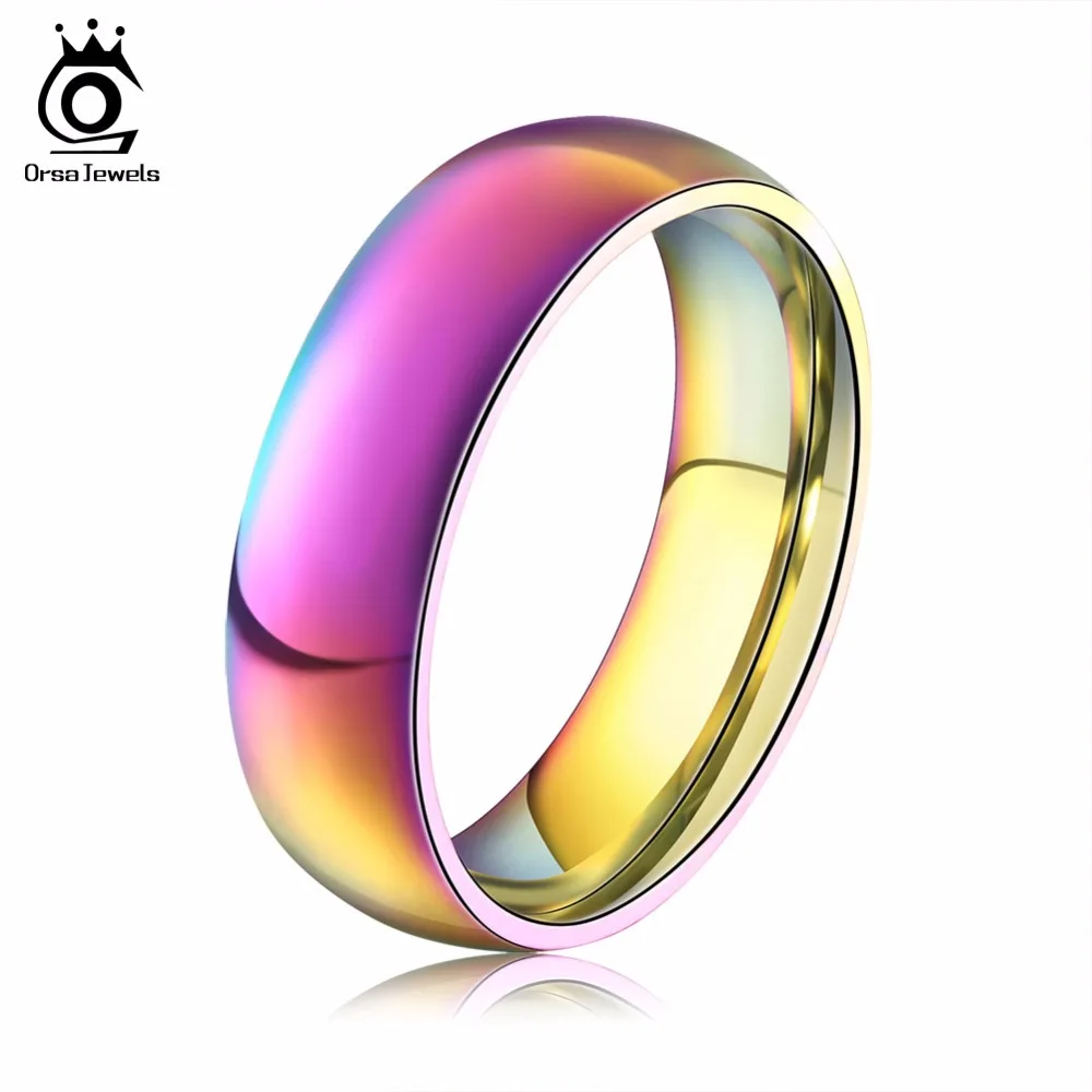 ORSA JEWELS Charming Colorful Stainless Steel Finger Rings New Romantic Engagement Wedding Promise Rings for Women Men OTR93