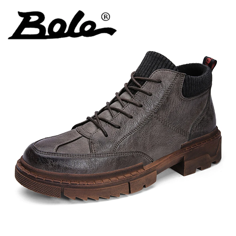 

Youth Trend Style Boots Ankle Autumn Round Toe Leather Short Top Man Black Brown Khaki Hard Wearing Boots Socks High Quality