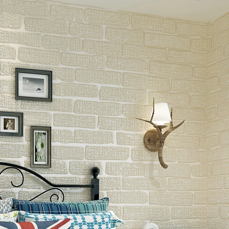 

Mediterranean 3D Embossed Brick Wall Wallpaper Bedroom Living Room Modern Decoration 3D Wall Paper Roll Papier Peint Beige Grey