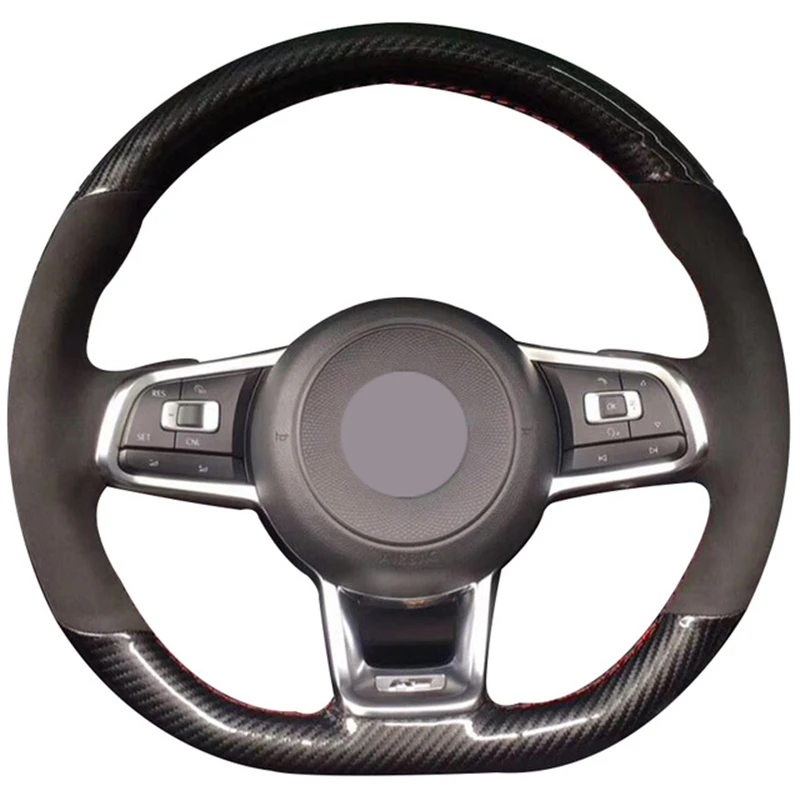 Ручной работы из углеродного волокна кожа черная замша чехол рулевого колеса автомобиля для Volkswagen Golf 7 GTI R MK7 VW Polo Scirocco