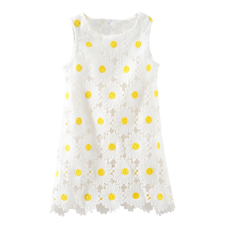 Mudkingdom/Летнее белое кружевное платье с ромашками для маленьких девочек платье без рукавов с Люверсами - Цвет: White