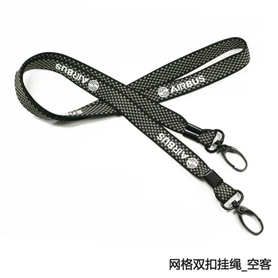 BOEING Airbus Lanyard for Pilot License ID Holder, Wide Black Mini Plaid Style with Metal Buckle for Flight Crew Airman