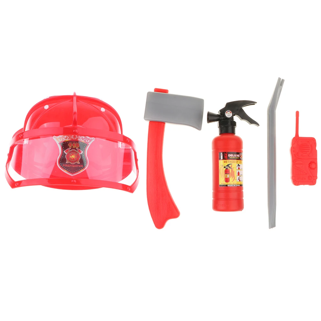 Children Fire Chief Role Play Costume Halloween Cosplay Helmet Set 5 Pieces for Dress Up Accessories