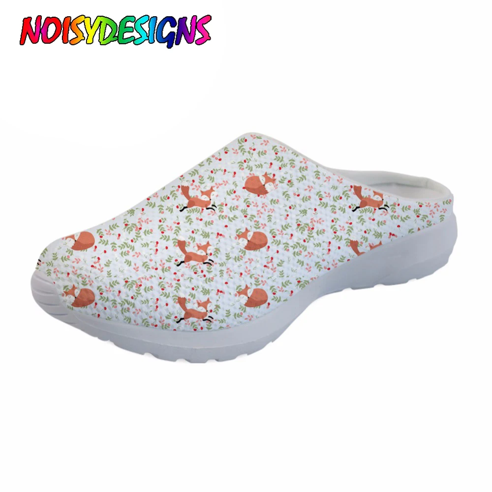 

NOISYDESIGNS Women House Slippers Fox Flowers Pattern Summer Women's Sandals Mesh Light Slippers for Female Flat Rubber Shoes