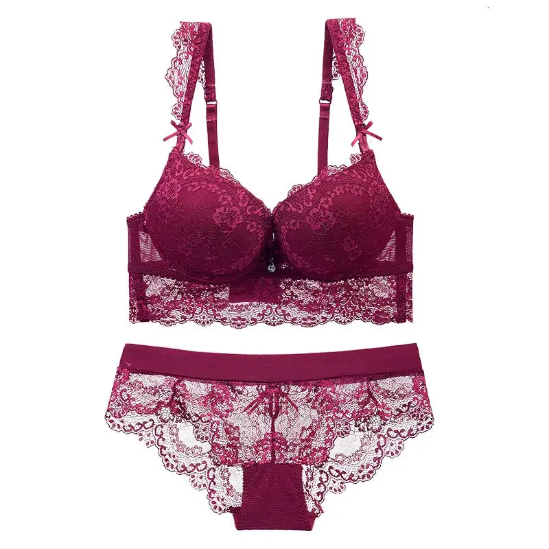  High Quality Women Sexy Bra Set Lace Underwear Embroidered Lingerie Set Push Up Bra And Transparent