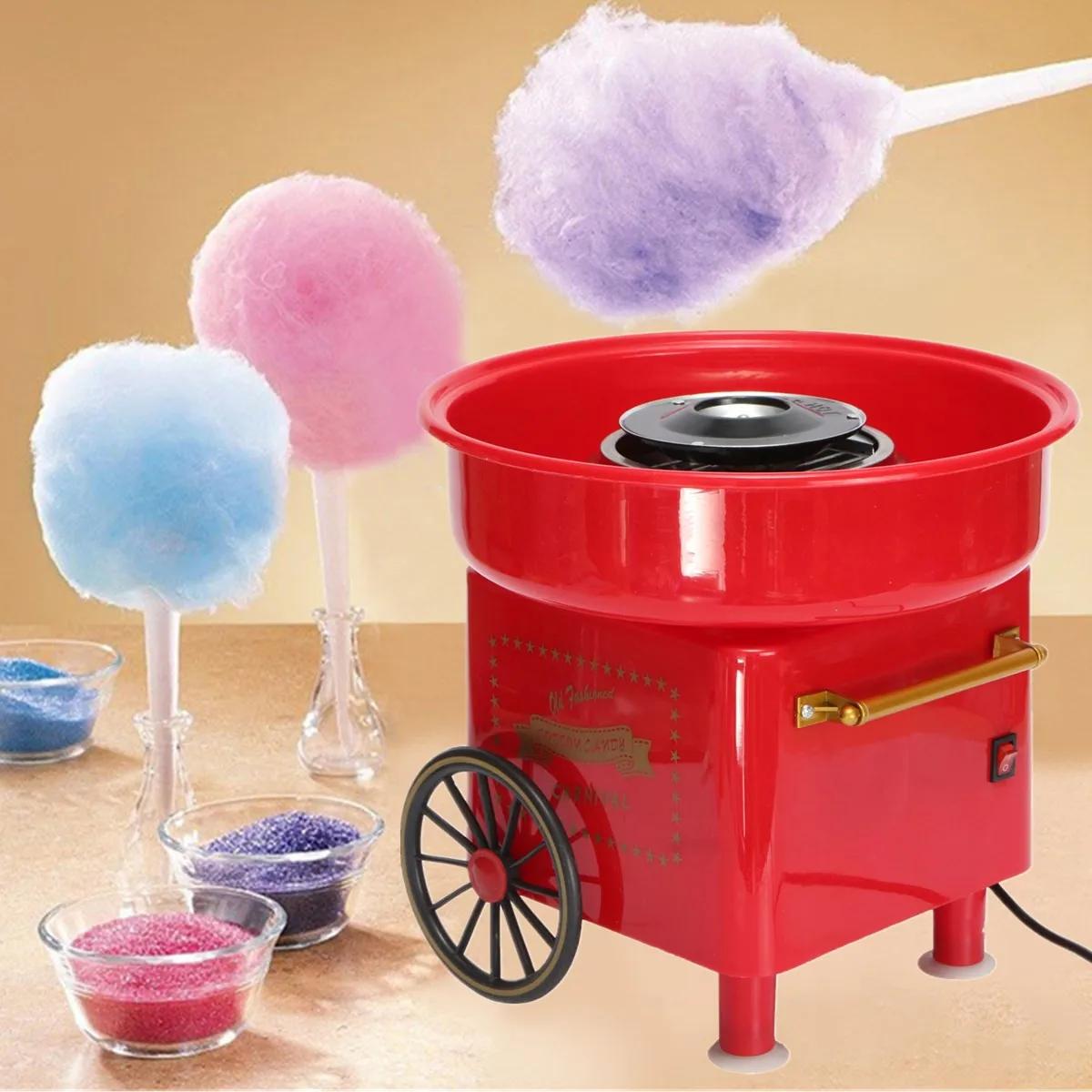 

450-550W Retro Mini Portable DIY Sweet Cotton Candy Maker Electric Sugar Floss Machine Food Processors For Kids Gift Household