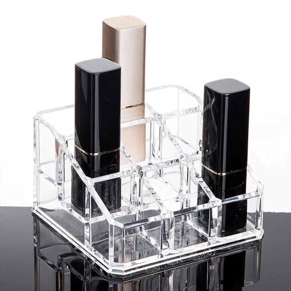 

9 Lattice Transparent Acrylic Lipstick Holder Cosmetics Organizer Plastic Makeup Storage Box For Storing Cosmetic Products