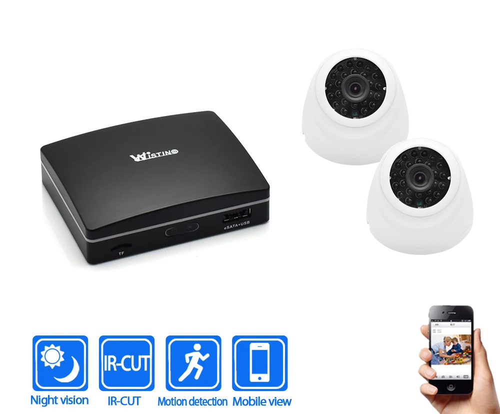 Wistino 2MP CCTV Security System Kit 2pcs IP Camera Outdoor 4CH Mini NVR Surveillance Monitor Kits H.265 Night Vision 1MP 1.3MP (2)