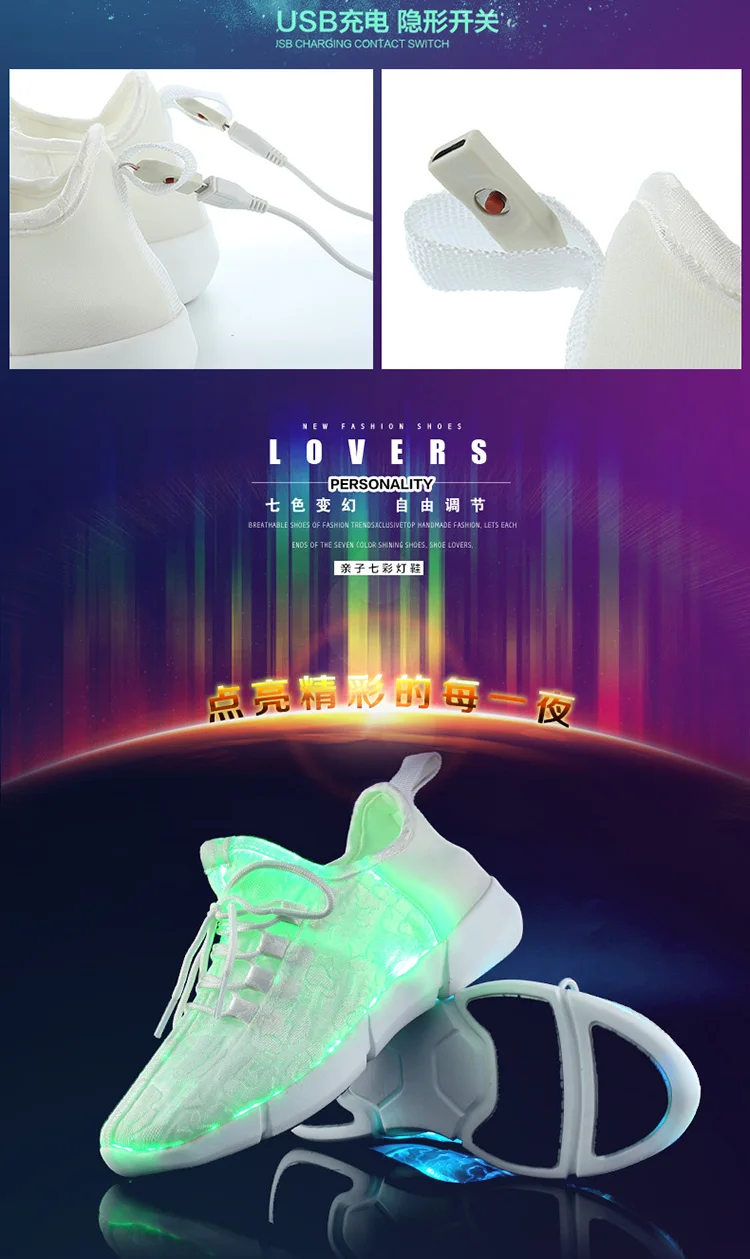 Sapatos com Luz Usb de Carregamento Strongshen Nova Tamanho - Led Branco Crianças up Casual Meninos & Girls Sneakers Sapato Brilhando 2020 26-44 6 Carregamento Led Branco Crianças Sapatos Com Luz
