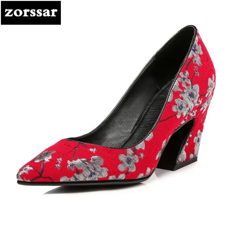 {Zorssar} 2018 NEW womens red wedding shoes woman High Heels Pointed toe Shallow Single shoes Fashion women shoes big size 43