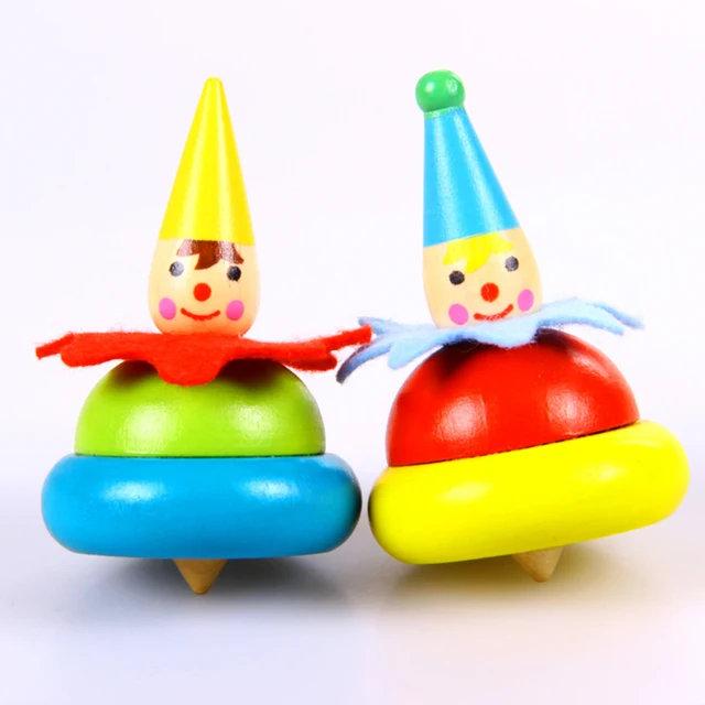 5 Pairs of Wooden Clown Spinning Top Toy Kids Wooden Clown Toy Baby