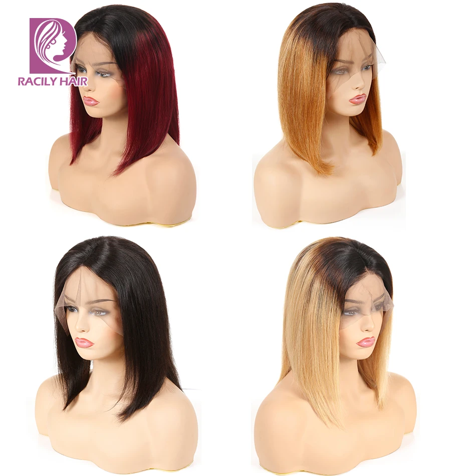 

Racily Hair 13x4 Ombre Lace Front Human Hair Wigs Middle Part Remy Blonde Short Human Hair Bob Wig Brazilian Wig For Black Women