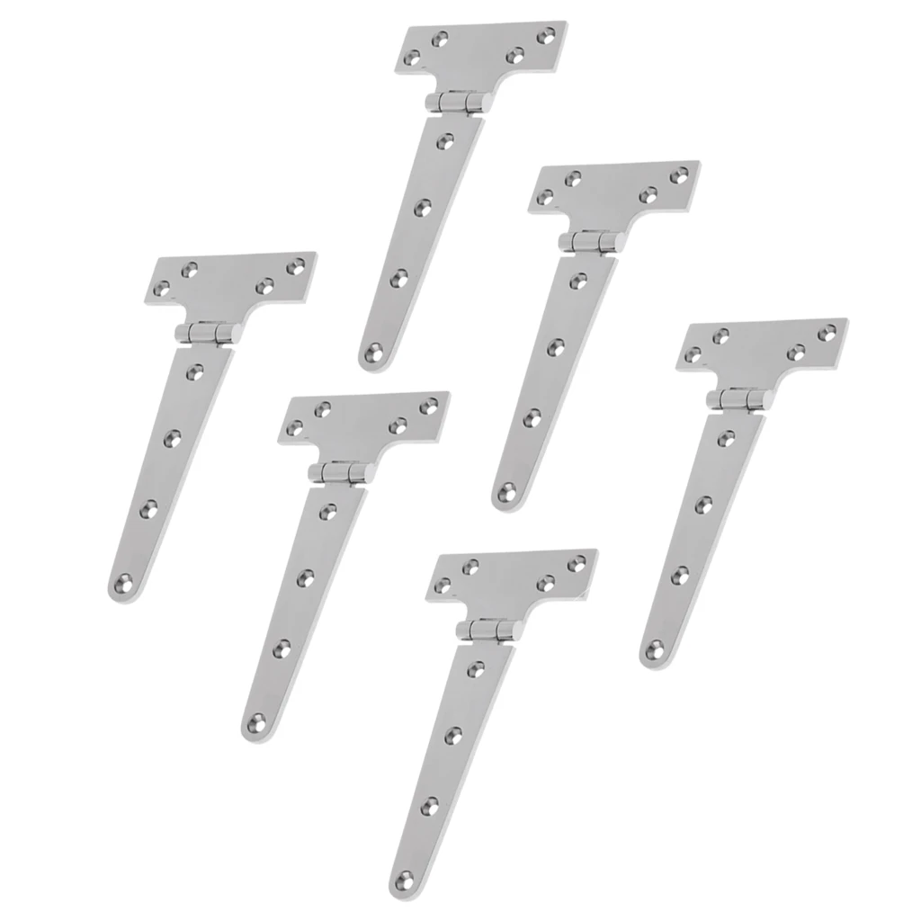 6PCS High Polished Stainless Steel Kitchen Cabinet Cupboard Shed Wooden Gate Garden Door Strap T Hinge 203mm
