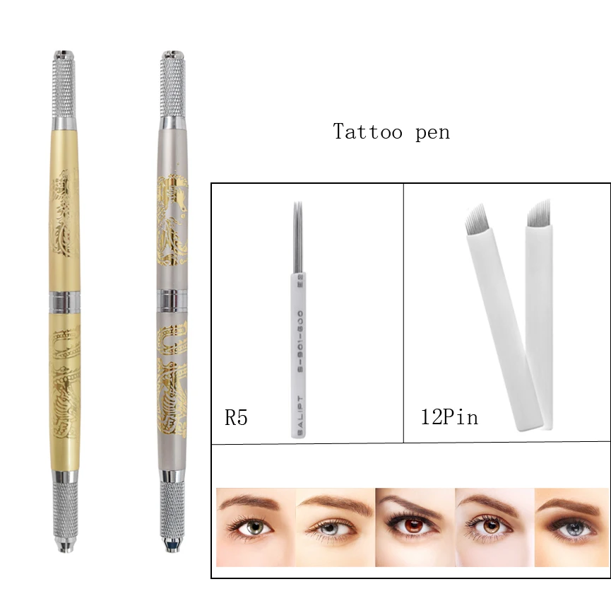 

Makeup Manual Pen Kits Dual-head Eyebrow Lip Permanent Makeup Microblading 3D Embroidery Phoenix 20Pcs Makeup Tattoo Needles Set