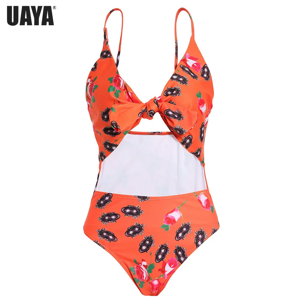 

Sexy Waist hollow One Piece Swimsuit Women 2019 Summer Beachwear Bow print Adjustable Swimwear Bathing Suits Monokini Swimsuit