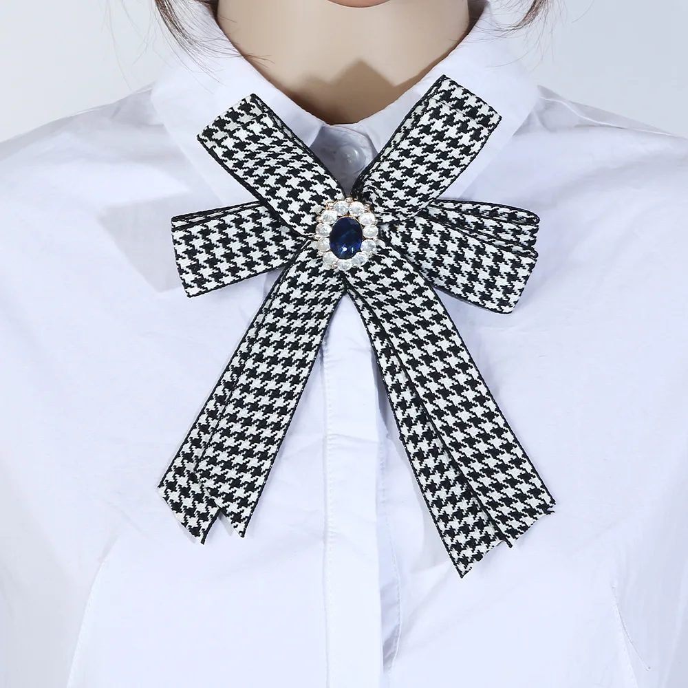 Trendy Women Canvas Ribbon Bow Brooches Trendy Rhineston Fabric Pearl