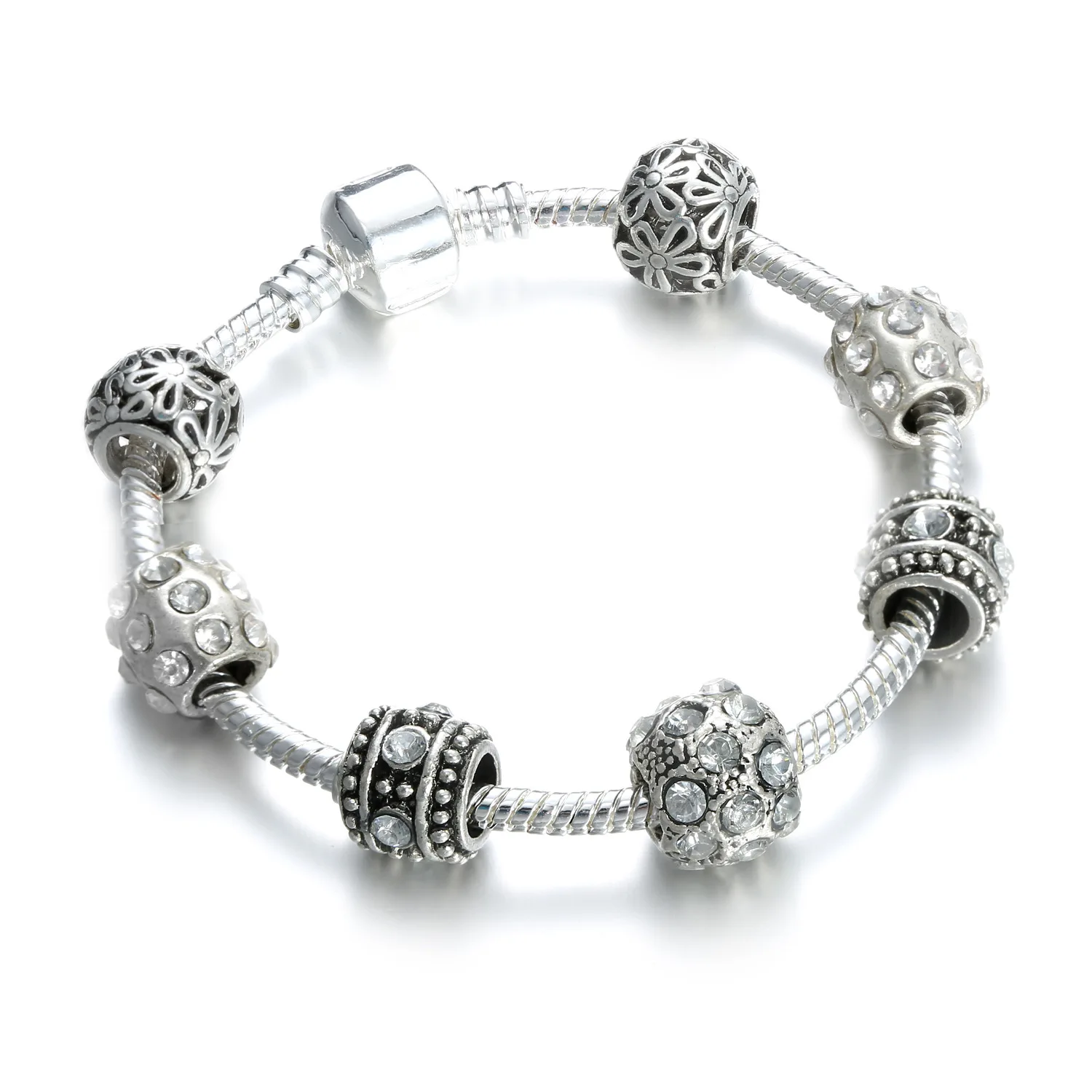 Classic Antique Silver Charm pandora Bracelets for women With Exquisite