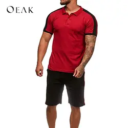 Oeak лето для мужчин комплект лоскутное Спортивная Сторона Полосатый спортивный костюм с принтом двойка tenue de sport homme