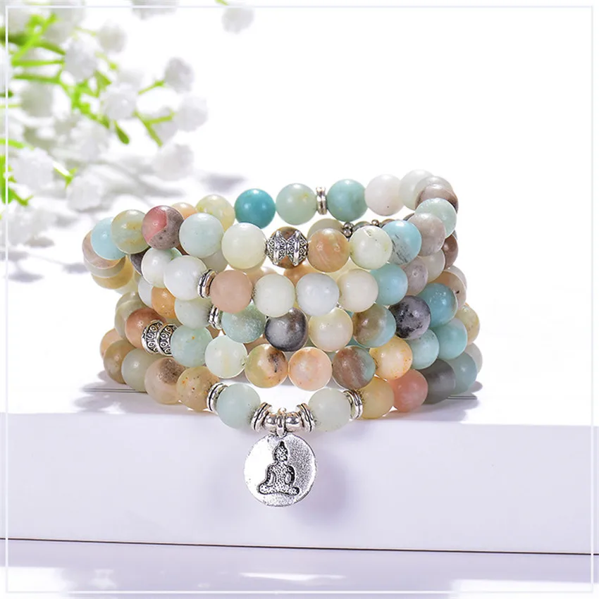 

6mm Frosted Amazonite Bracelet 108 Beads Buddha Pendant Bless Hot Healing Classic Monk Handmade Meditation Cheaply Wrist Energy
