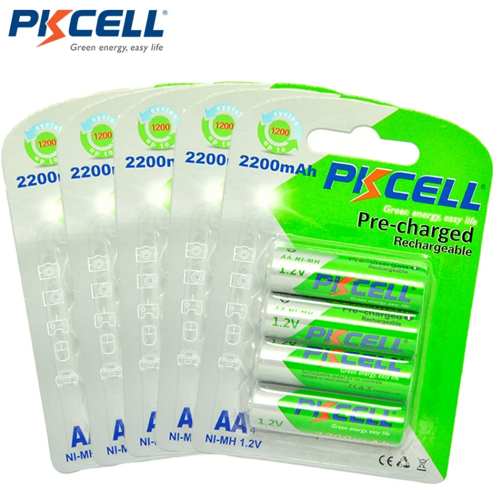 5 шт/20 шт* Аккумулятор PKCELL Ni-MH AA 2200mAh 1,2 V Низкий саморазряд прочный 1,2 Вольт 2A аккумуляторная батарея Bateria Baterias