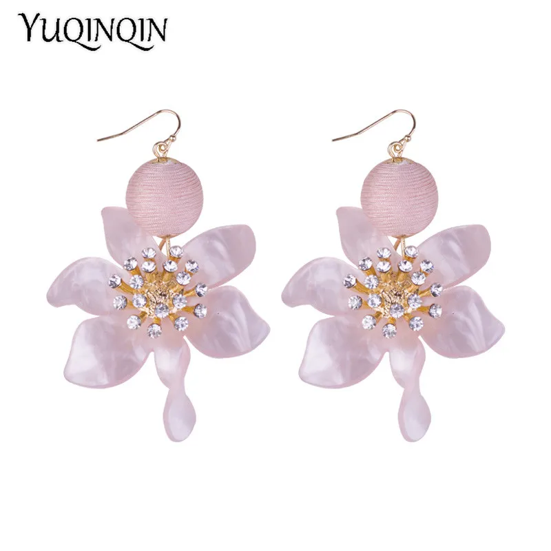 

Vintage New Fashion Flower Resin Big Drop Earrings for Women Long Ball Dangling Crystal Acrylic Earrings Girls Jewelry Brincos