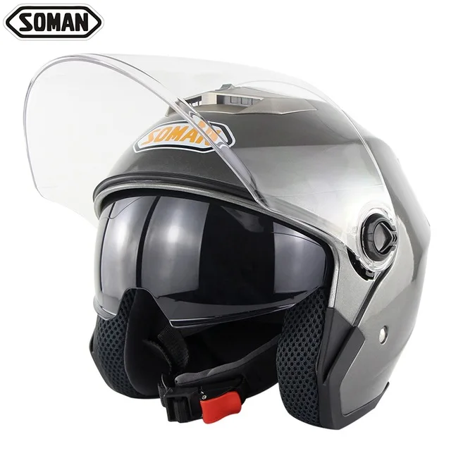 SOMAN SM517 двойной козырек скутер шлемы Чоппер Винтаж Casco мотоциклетный шлем мото открытый шлем точка утверждения - Цвет: Серый