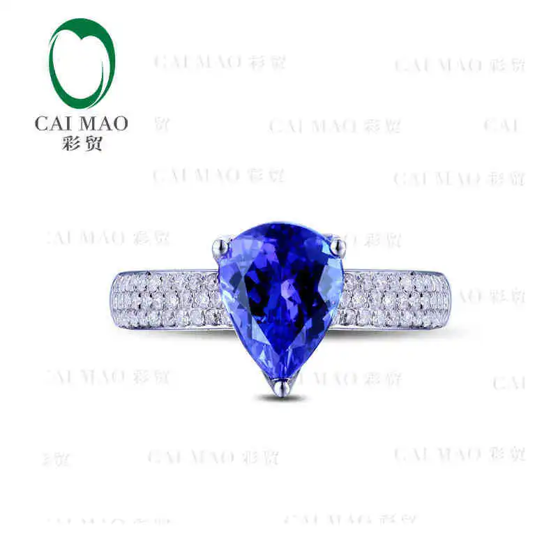 

CaiMao 18KT/750 White Gold 1.95 ct Natural IF Blue Tanzanite AAA 0.43 ct Full Cut Diamond Engagement Gemstone Ring Jewelry