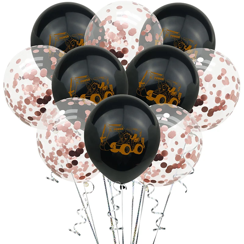 Birthday Decoration 10Pcs Gold Black Construction Excavator Theme Car Latex Balloon Baby Shower Party Supplies Confetti Balloons
