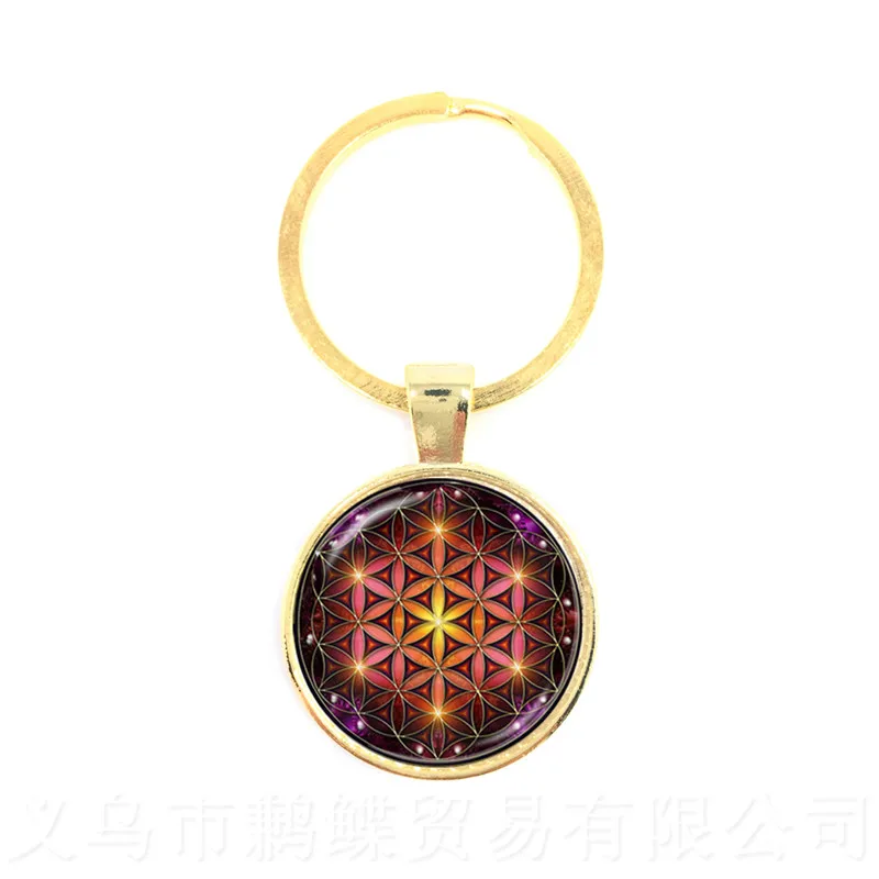 1pcs/lot Yoga Jewelry Keychain OM Symbol Buddhism Zen Unique Mandala Flower Key Chain Glass Henna Handmade Keyring