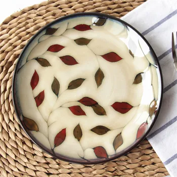 

Creative personality Ceramic tableware retro kiln glaze leaf flat dish snack plate