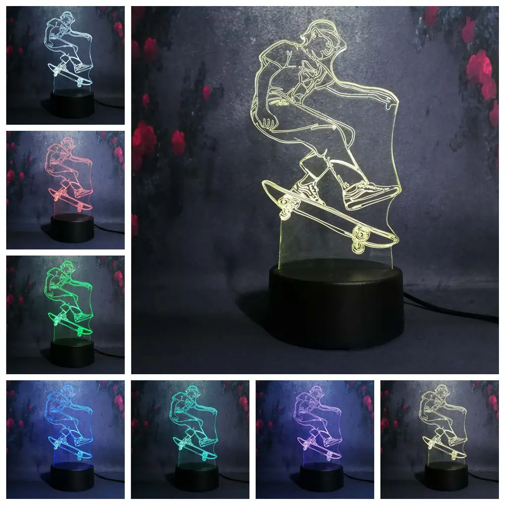 

DIY 3d LED Bulb Teen Boy Performance Skateboard Sporting Model RGB Desk Table Lamp Baby Kid Sleep Toy Gift Decor Night Light